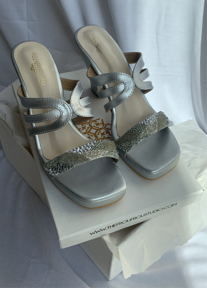 Silver wedge online heels