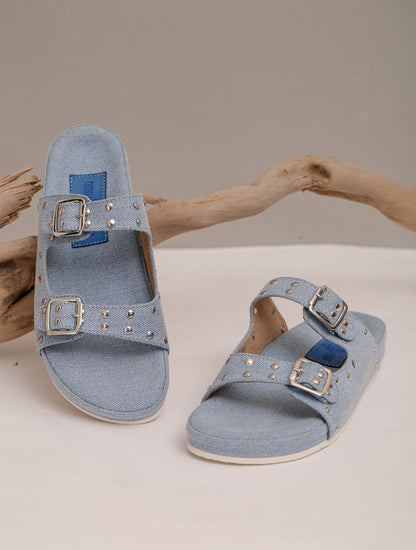 Denim Studded Sliders