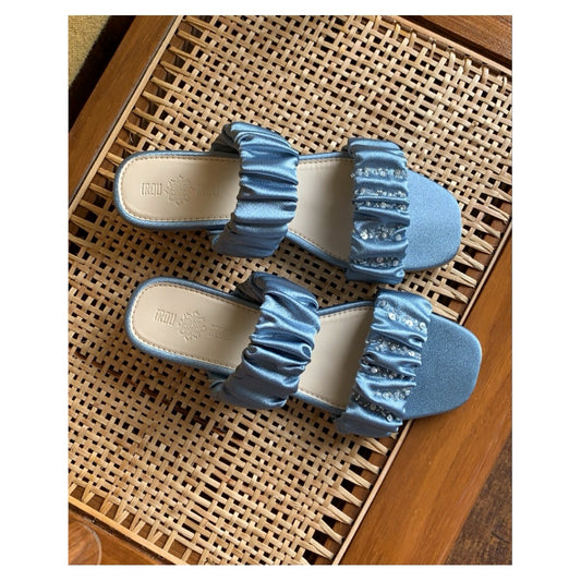 Bright Blue Ruffle Flats