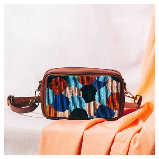 Halo- Embroidered Brown Sling Bag