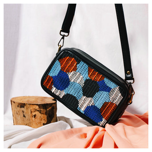 Halo- Embroidered Black Sling Bag